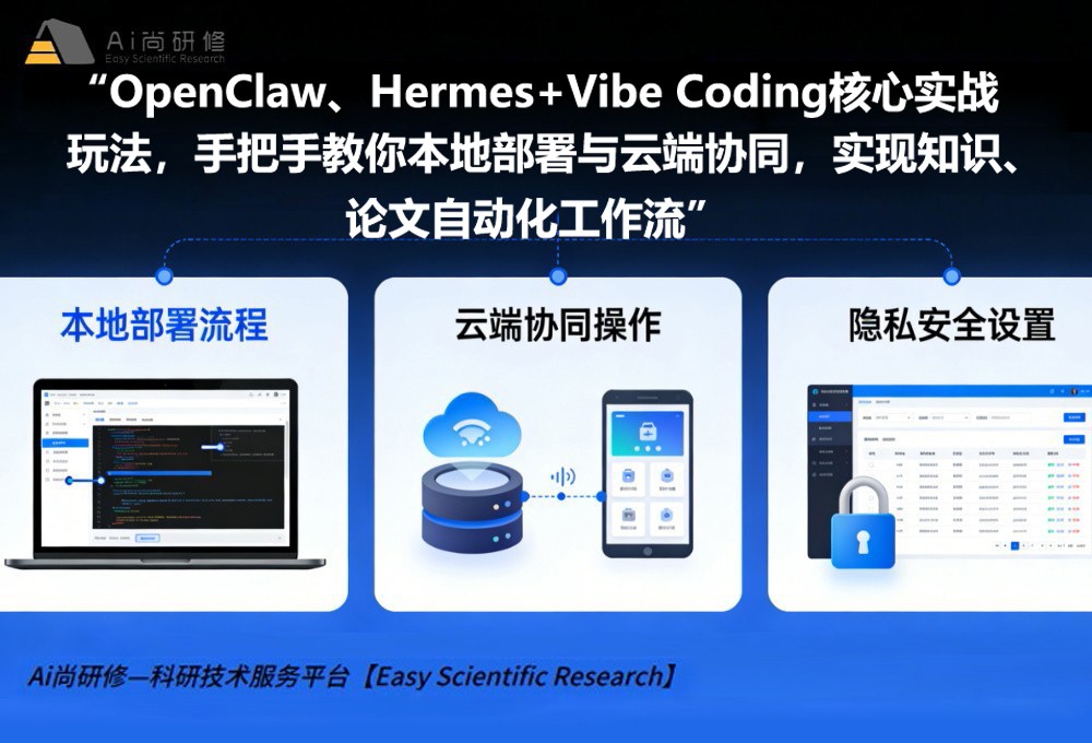 “OpenClaw、Hermes+Vibe Coding核心实战玩法，手把手教你本地部署与云端协同，实现知识、论文自动化工作流”